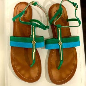 COPY - Tory Burch Summer Green And Blue Flat Sand…